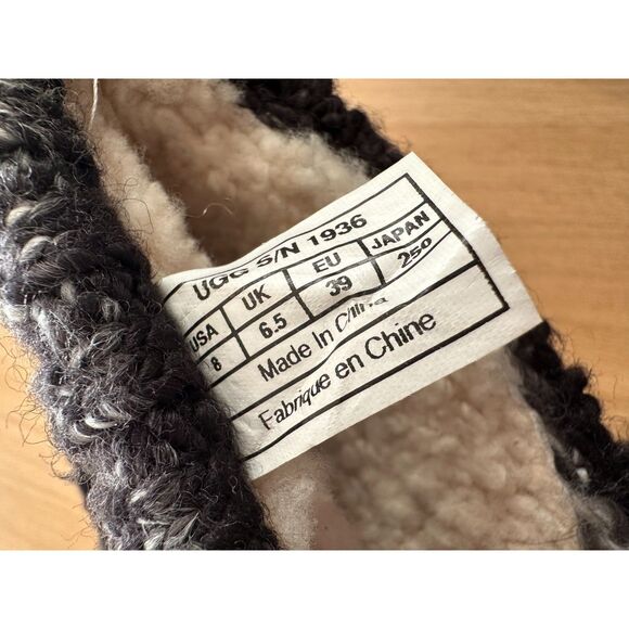 Ugg Skylar Wedge Boots Black Leather Knit Cuff Mid Calf Winter Casual size 8 - Picture 6 of 11